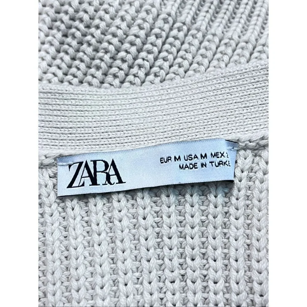 Zara Women's Puff Sleeve Contrast Ribbed Knit Blouse Black White Size Medium